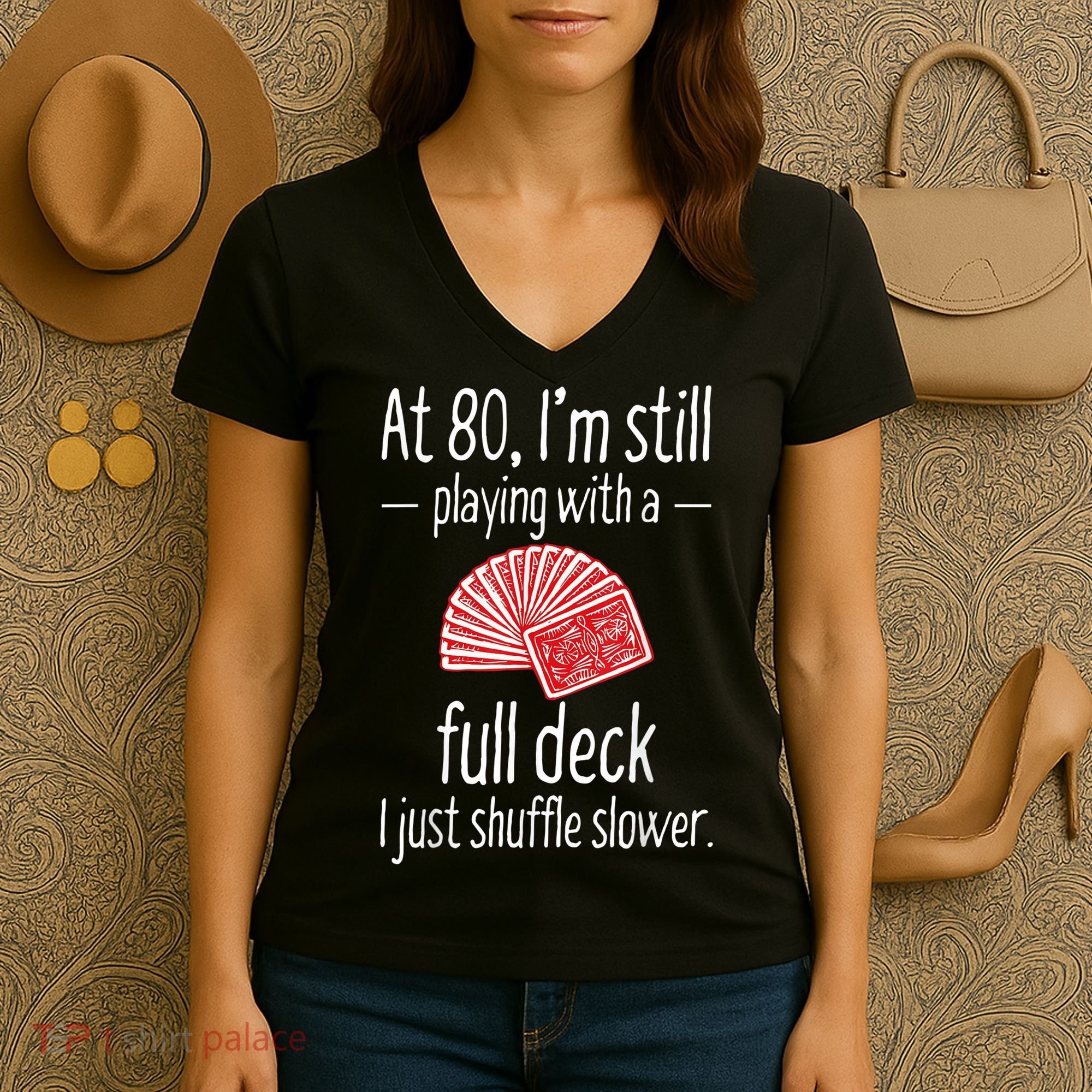 Funny 80th Birthday Gift 80 Year Old Cards Women's V-Neck T-Shirt