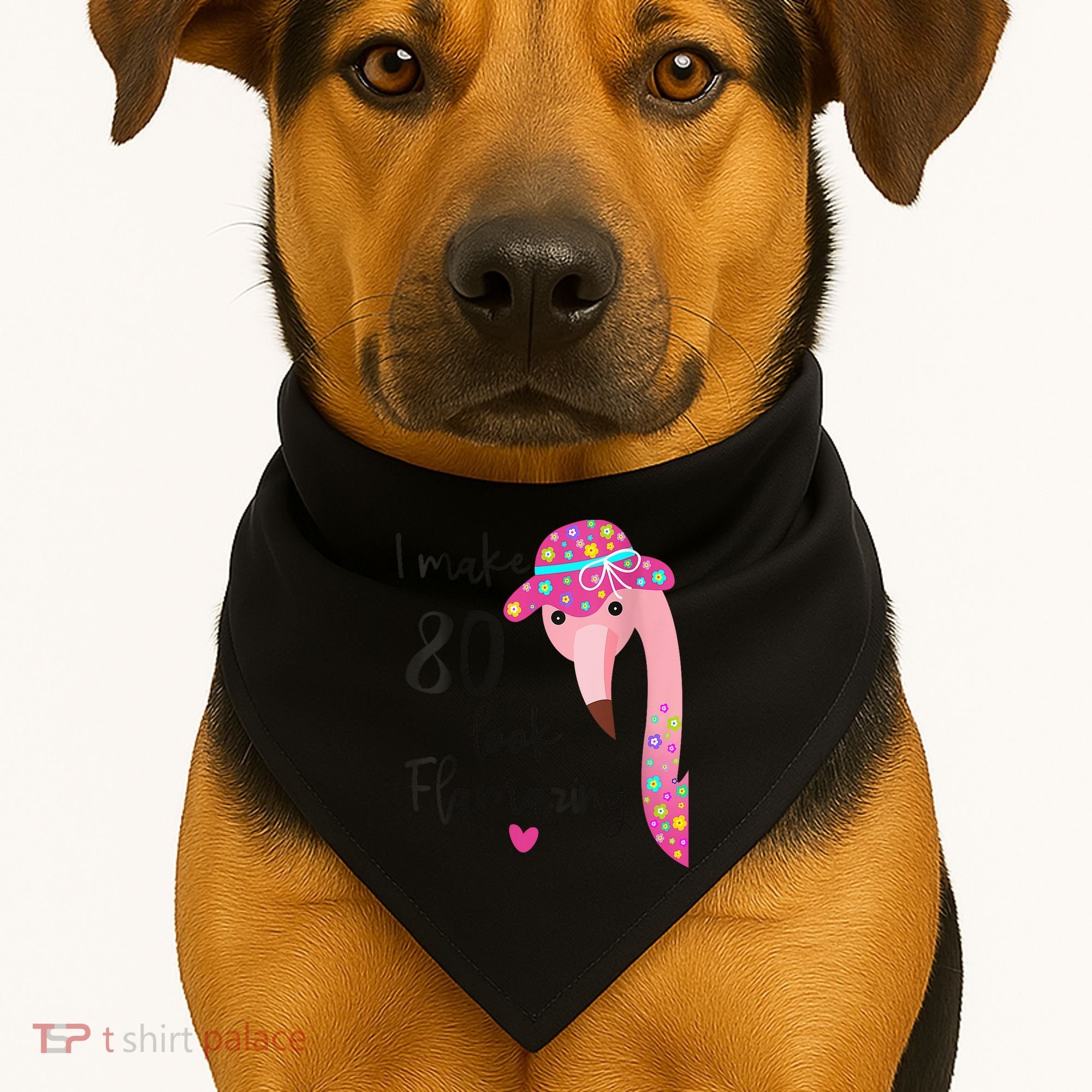 Flamingo 80th Birthday 80 Years Old Eighty USA-Made Doggie Bandana