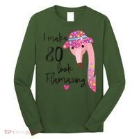 Flamingo 80th Birthday 80 Years Old Eighty Long Sleeve Shirt thumb 0