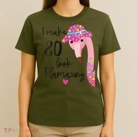 Flamingo 80th Birthday 80 Years Old Eighty T-Shirt thumb 4