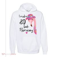 Flamingo 80th Birthday 80 Years Old Eighty Comfort Colors Garment-Dyed Hooded Sweatshirt thumb 0