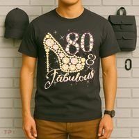 Fabulous & 80 Sparkly Heel 80th Birthday T-Shirt thumb 6