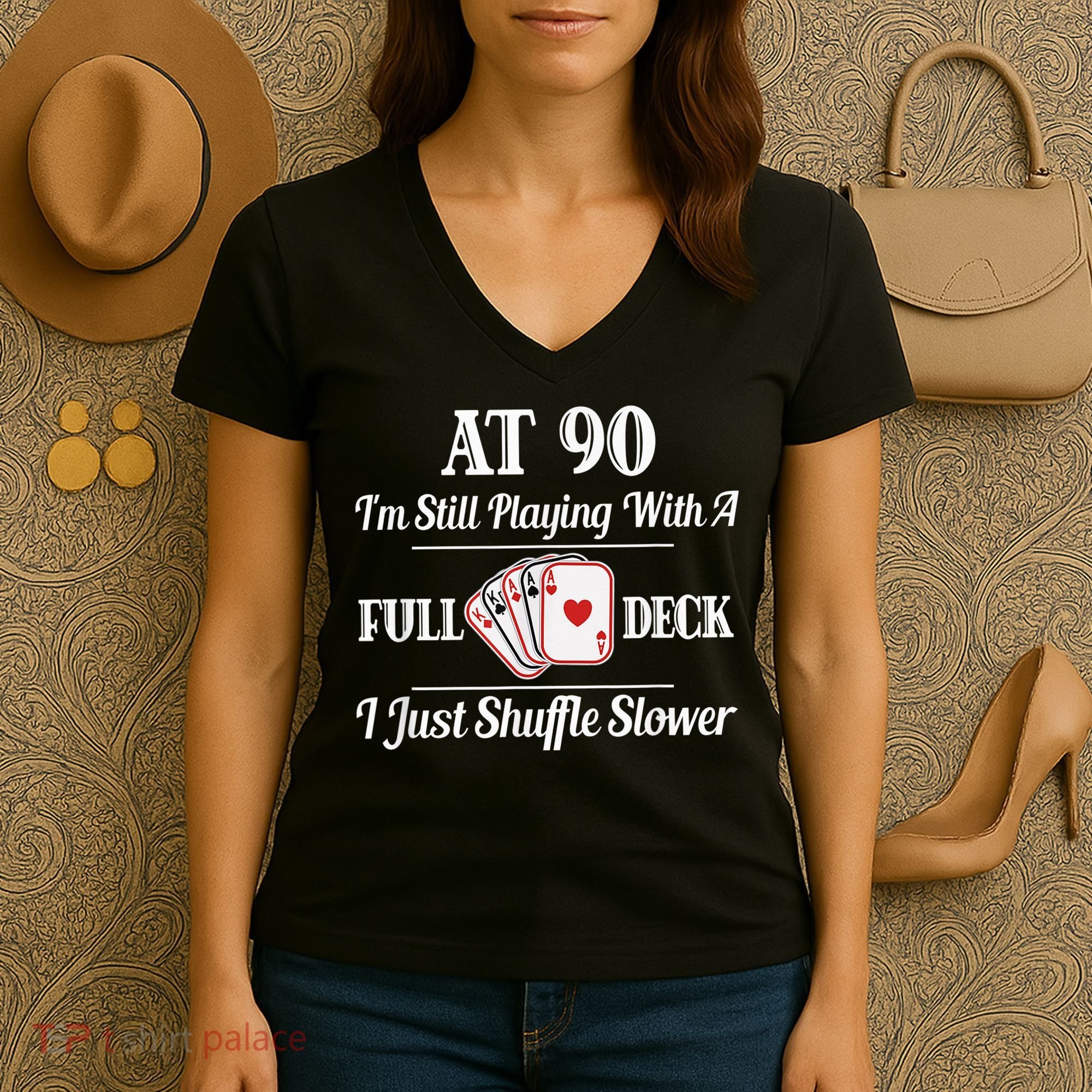 Funny 90th Birthday Gift - 90 Year Old Cards Happy Birthday Shirt Women's V-Neck T-Shirt