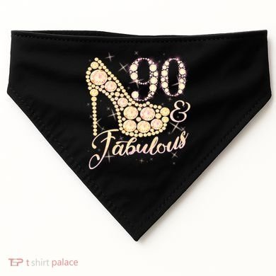 Fabulous & 90 Sparkly Heel 90th Birthday USA-Made Doggie Bandana