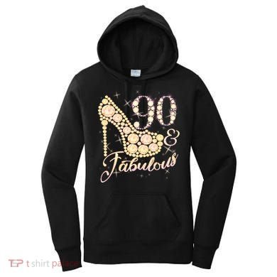 Fabulous & 90 Sparkly Heel 90th Birthday Women's Hoodie