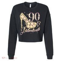 Fabulous & 90 Sparkly Heel 90th Birthday Cropped Pullover Crew thumb 0