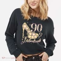 Fabulous & 90 Sparkly Heel 90th Birthday Cropped Pullover Crew thumb 2