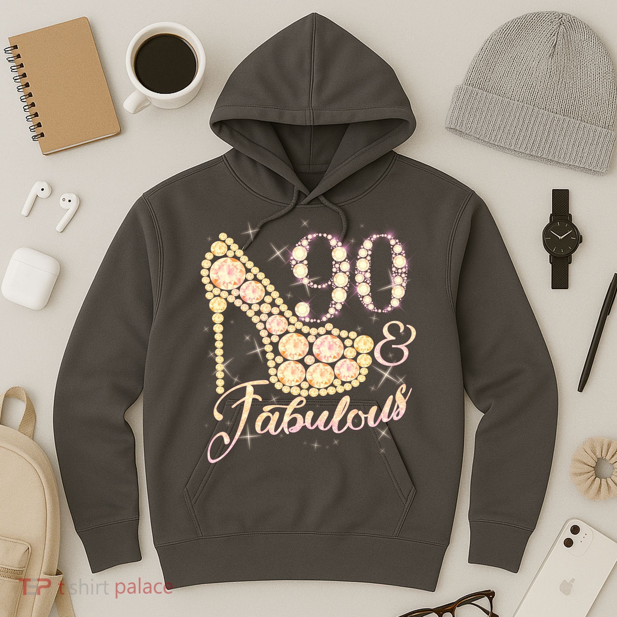 Fabulous & 90 Sparkly Heel 90th Birthday Hoodie