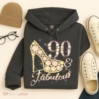 Fabulous & 90 Sparkly Heel 90th Birthday Hoodie thumb 4