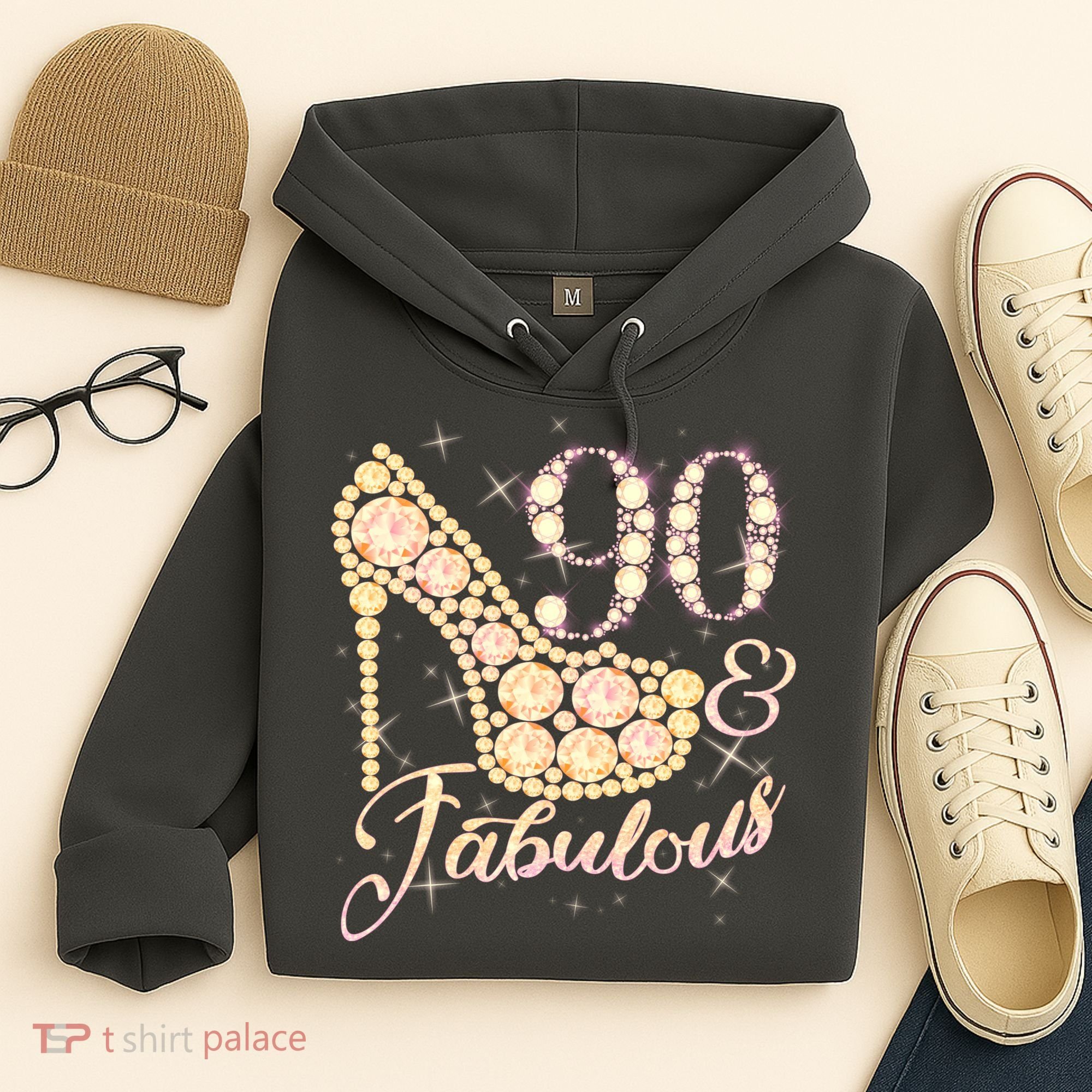 Fabulous & 90 Sparkly Heel 90th Birthday Hoodie
