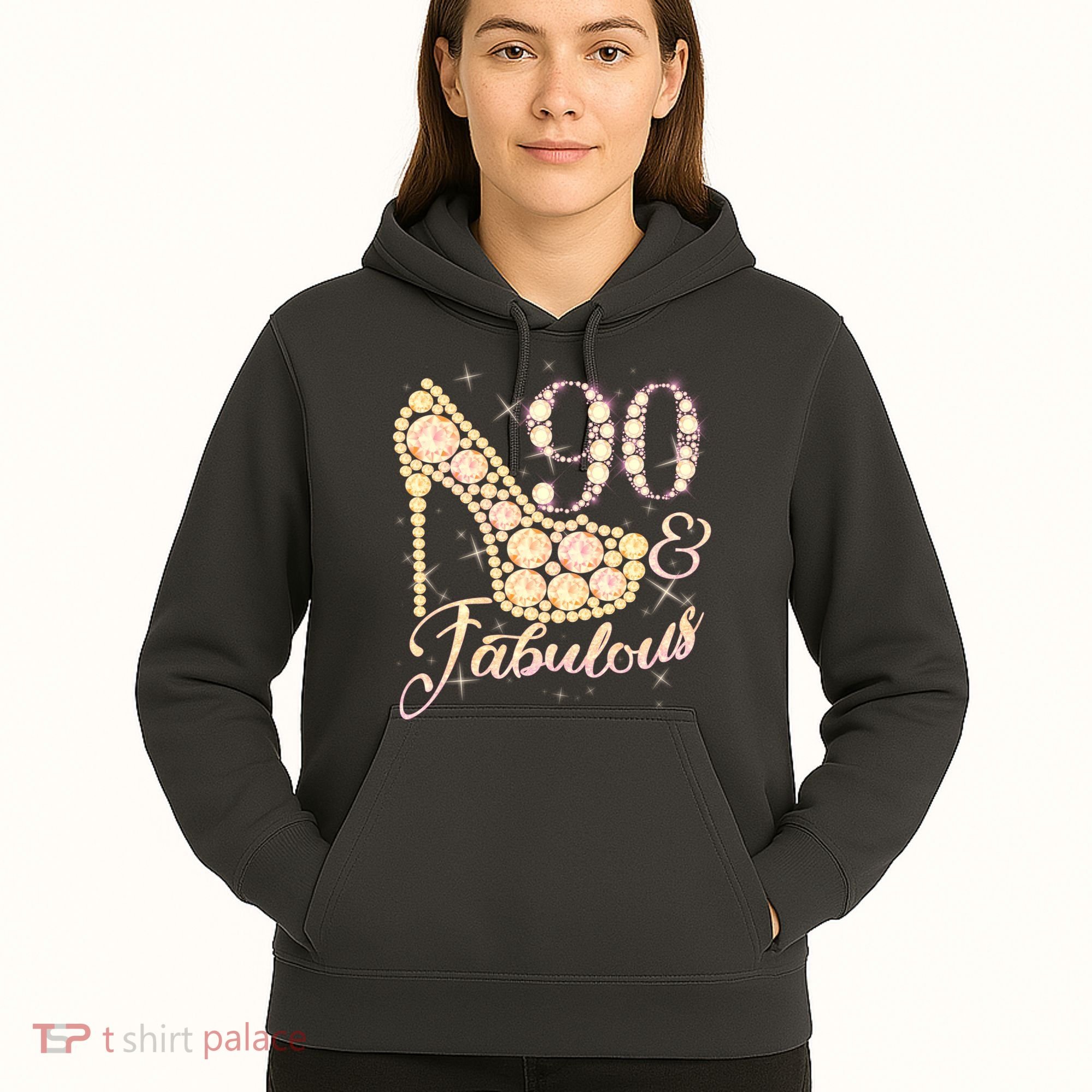 Fabulous & 90 Sparkly Heel 90th Birthday Hoodie