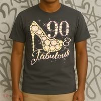 Fabulous & 90 Sparkly Heel 90th Birthday T-Shirt thumb 3