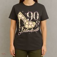 Fabulous & 90 Sparkly Heel 90th Birthday T-Shirt thumb 4