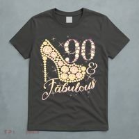 Fabulous & 90 Sparkly Heel 90th Birthday T-Shirt thumb 5