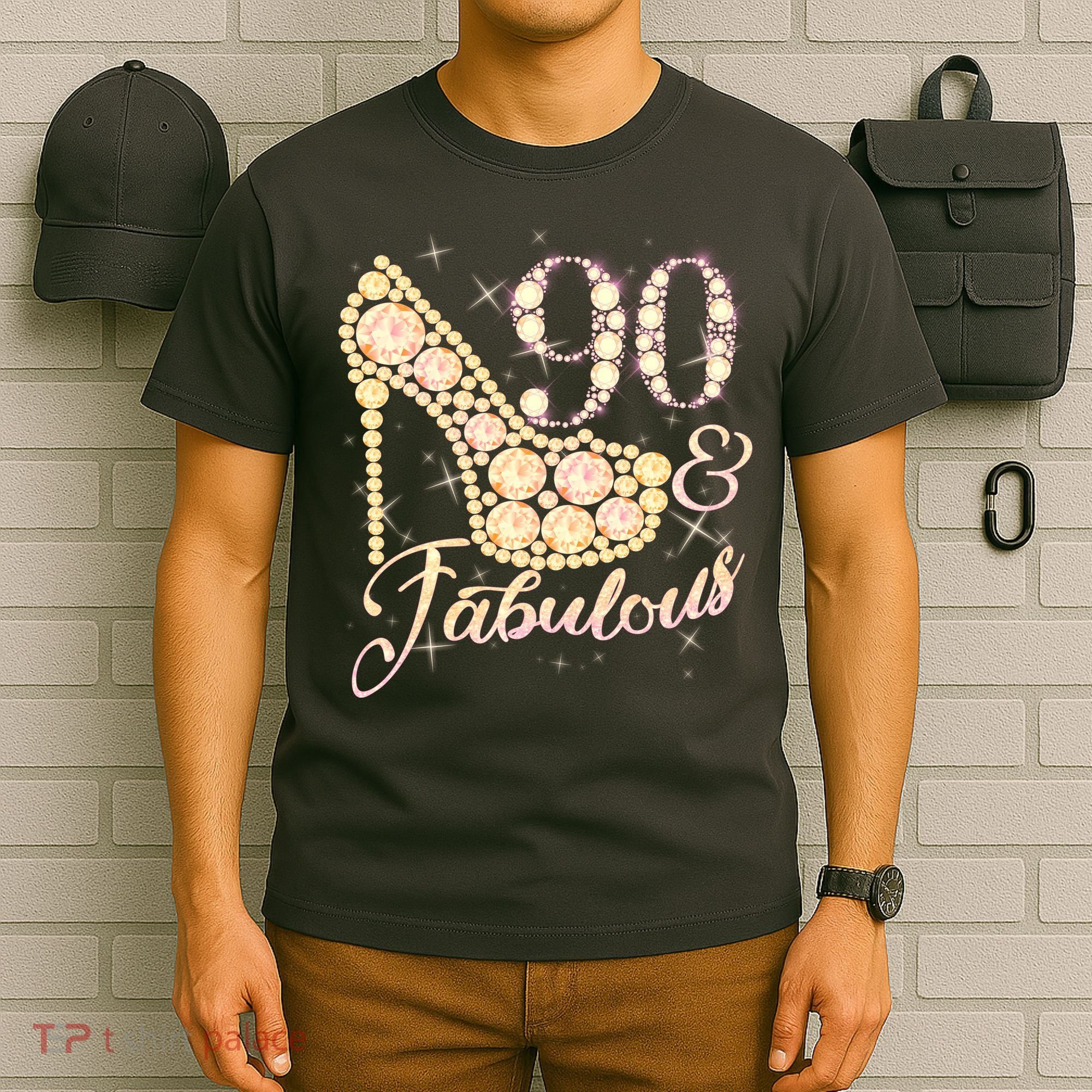 Fabulous & 90 Sparkly Heel 90th Birthday T-Shirt