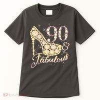 Fabulous & 90 Sparkly Heel 90th Birthday Tall T-Shirt thumb 0