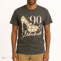 Fabulous & 90 Sparkly Heel 90th Birthday Tall T-Shirt thumb 2