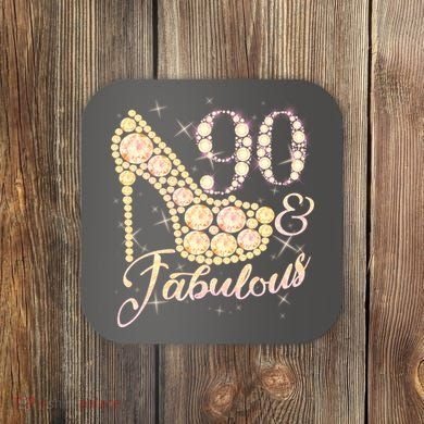 Fabulous & 90 Sparkly Heel 90th Birthday Coaster