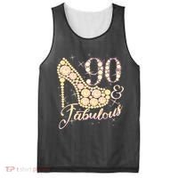 Fabulous & 90 Sparkly Heel 90th Birthday Mesh Reversible Basketball Jersey Tank thumb 0