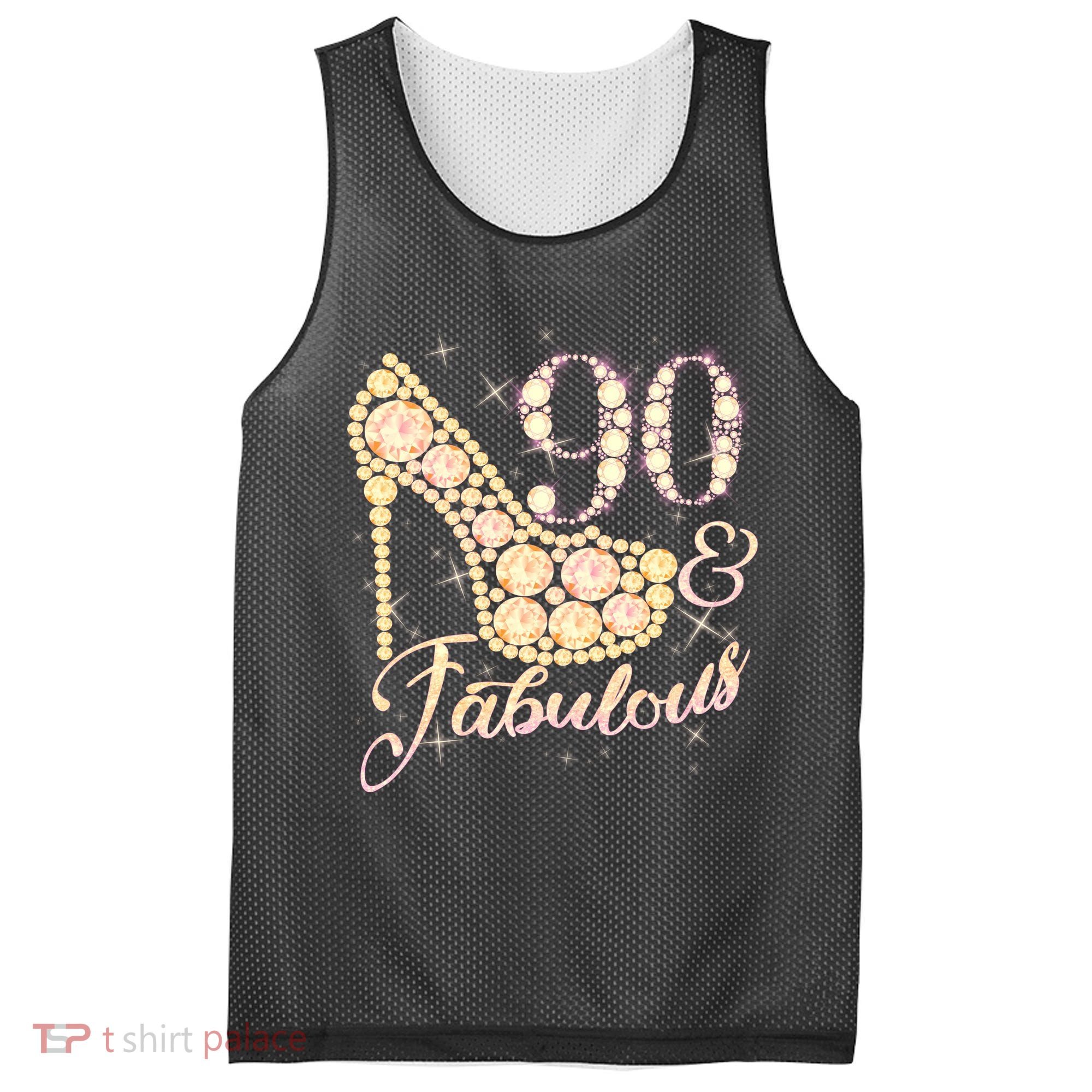 Fabulous & 90 Sparkly Heel 90th Birthday Mesh Reversible Basketball Jersey Tank