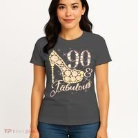 Fabulous & 90 Sparkly Heel 90th Birthday Women's T-Shirt thumb 4