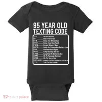 Funny 95 Year Old Texting Code Birthday Baby Bodysuit thumb 0