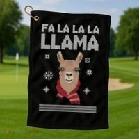 Fa La La La Llama Ugly Christmas Sweater Golf Towel thumb 1