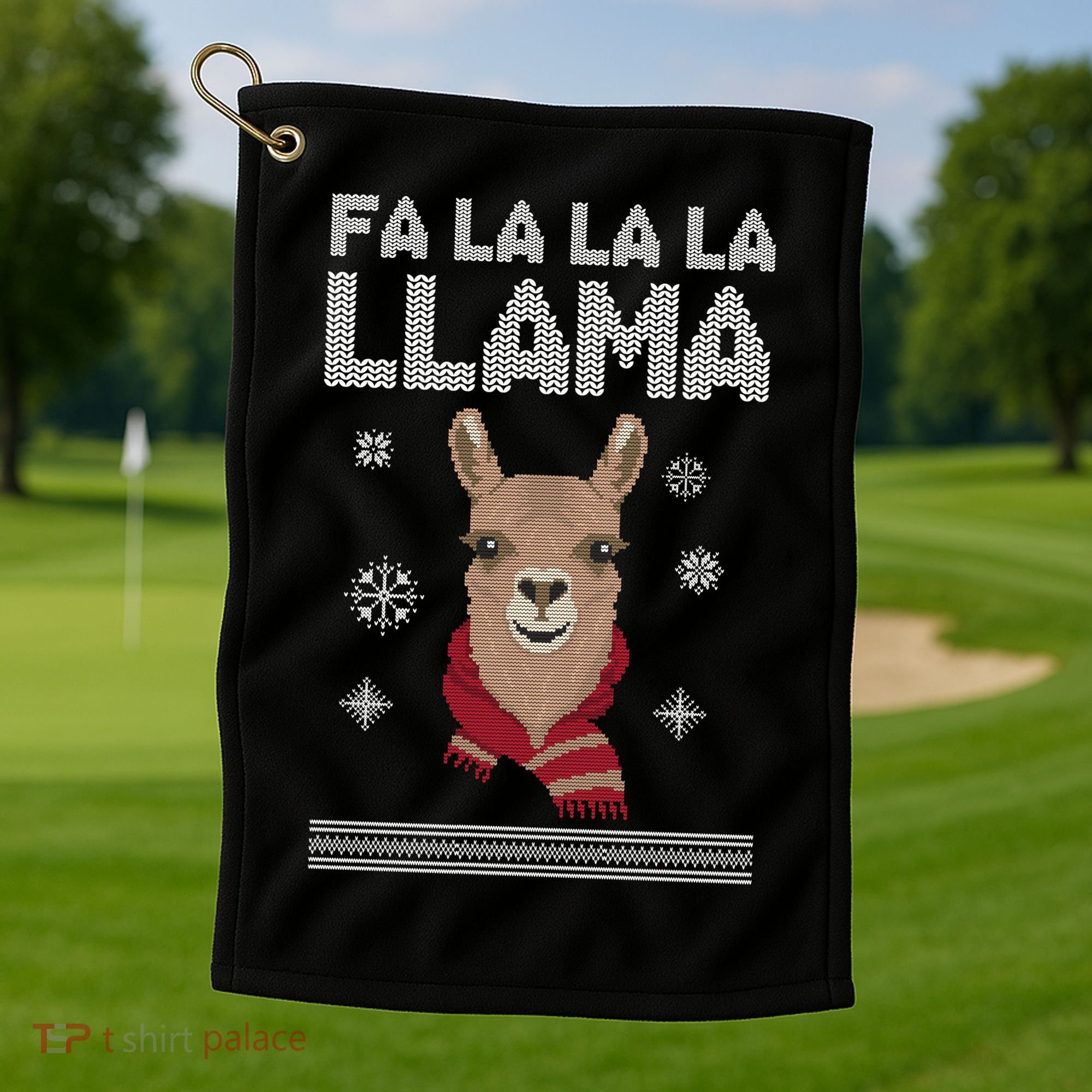 Fa La La La Llama Ugly Christmas Sweater Golf Towel