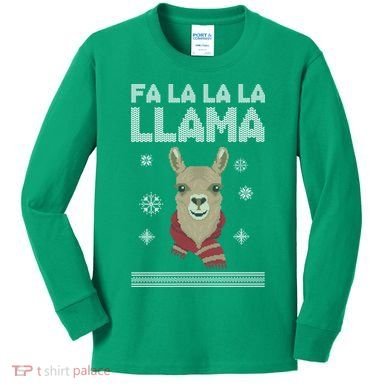 Fa La La La Llama Ugly Christmas Sweater Kids Long Sleeve Shirt