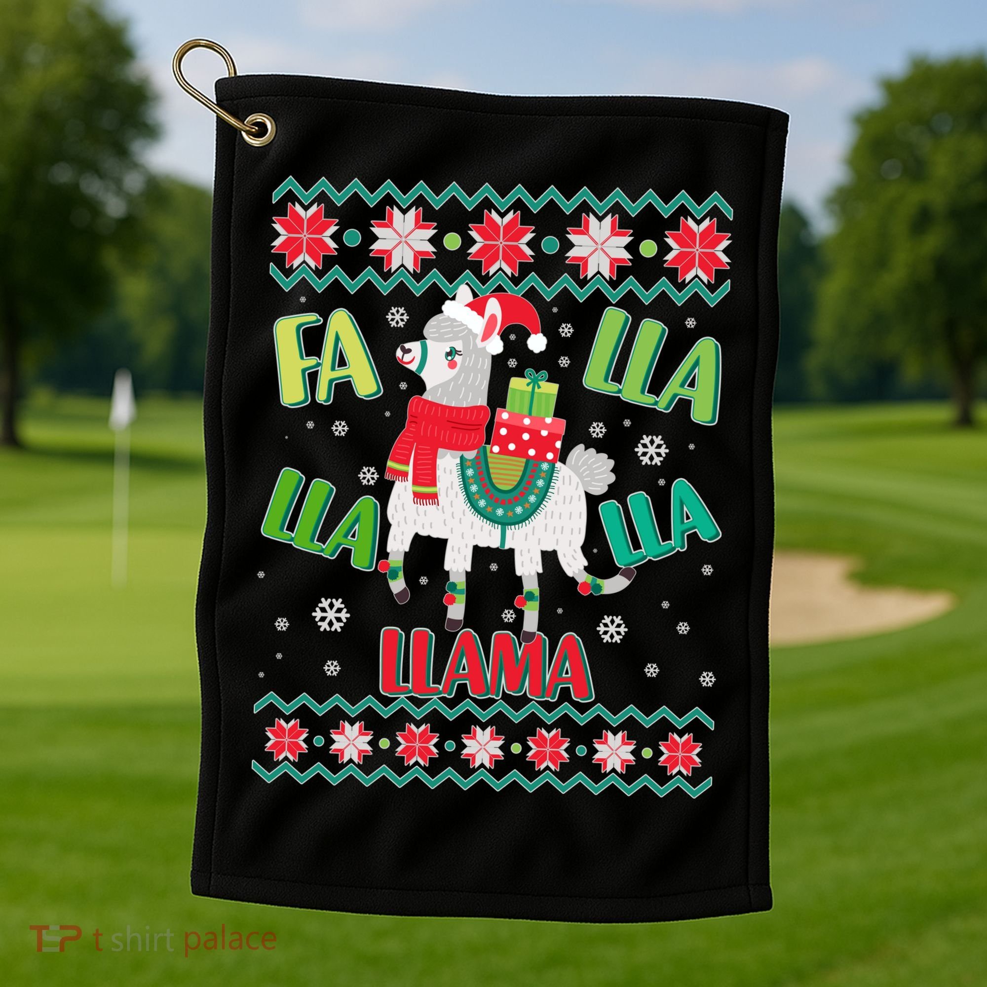 Fa Lla Lla Lla Llama Ugly Christmas Sweater Golf Towel