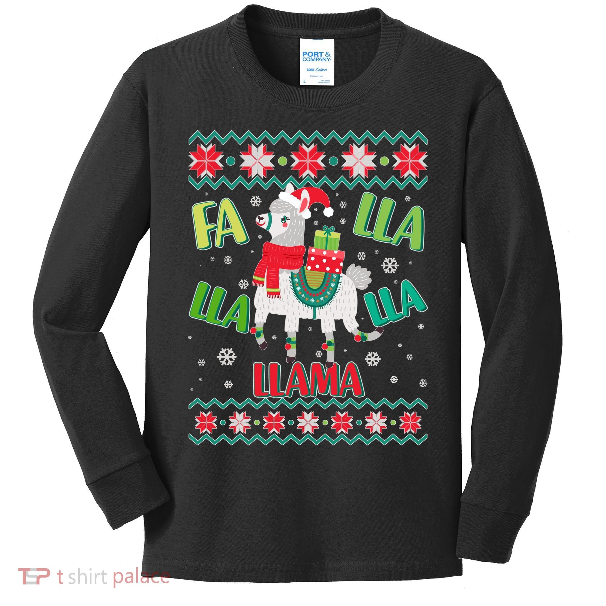 Fa Lla Lla Lla Llama Ugly Christmas Sweater Kids Long Sleeve Shirt