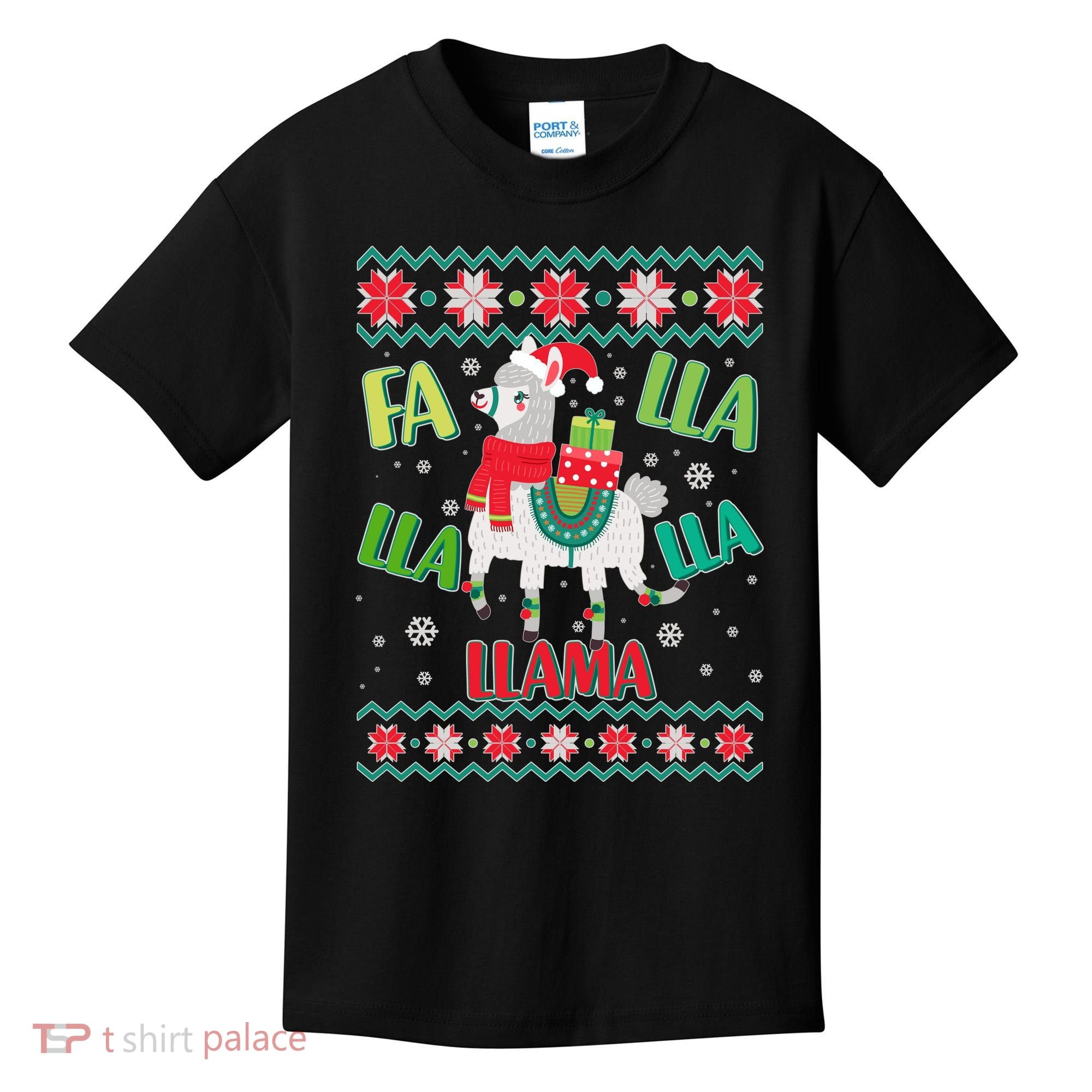 Fa Lla Lla Lla Llama Ugly Christmas Sweater Kids T-Shirt