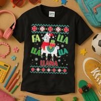 Fa Lla Lla Lla Llama Ugly Christmas Sweater Kids T-Shirt thumb 3