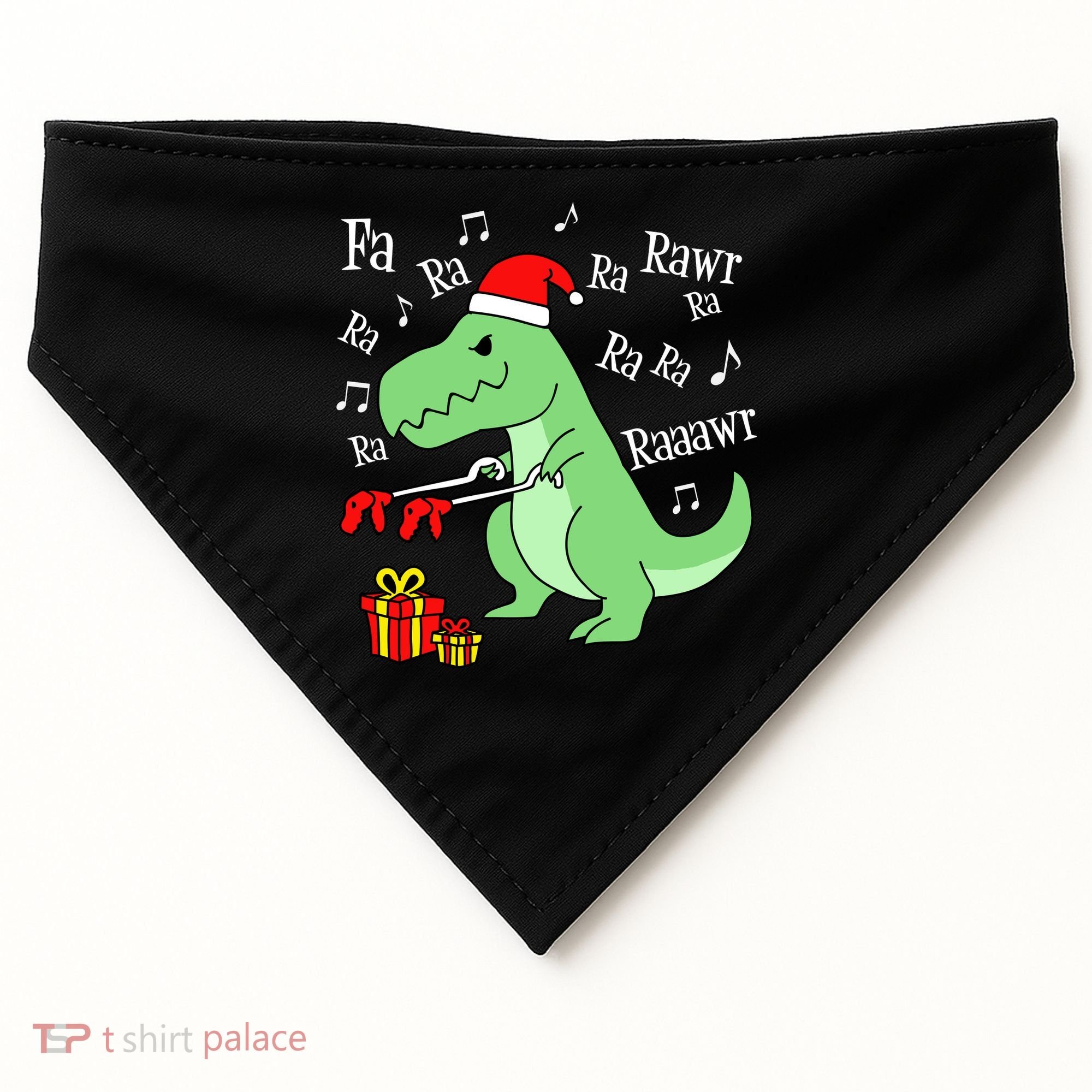 Fa Ra Ra Rawr Christmas T-Rex Presents USA-Made Doggie Bandana