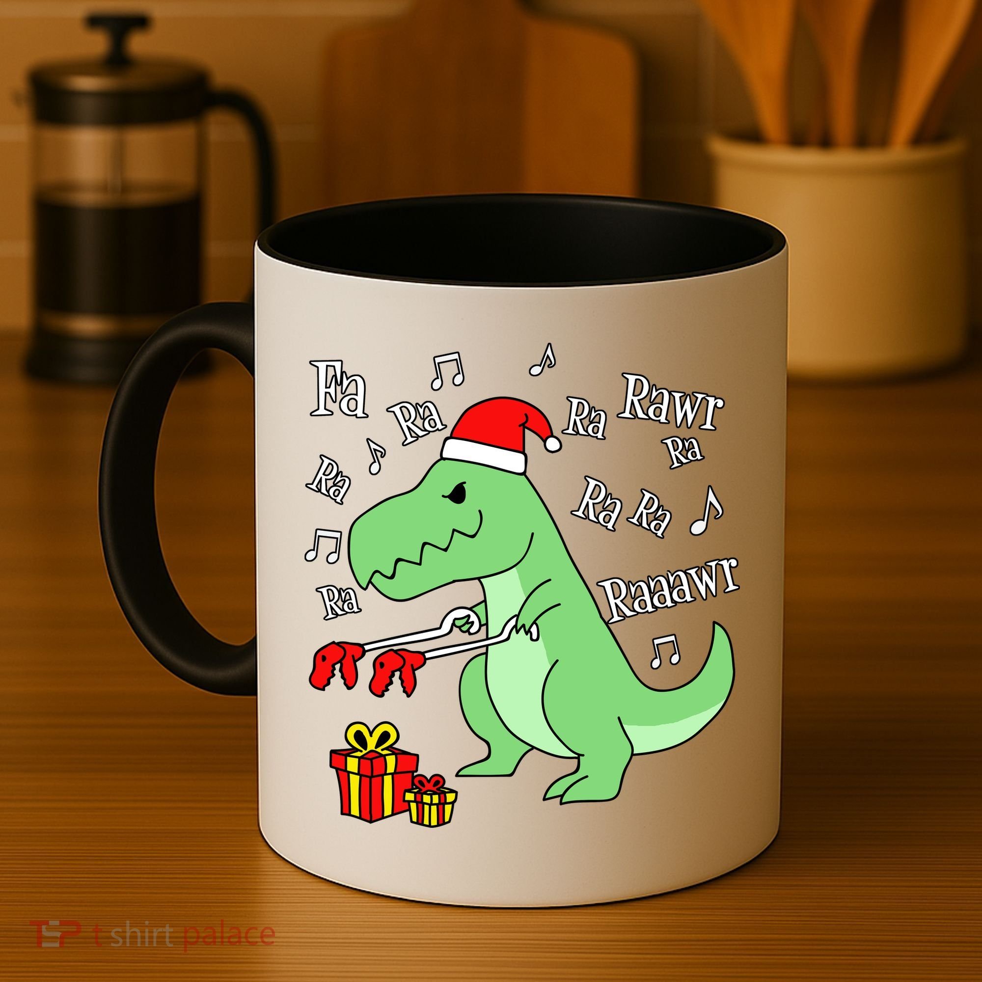 Fa Ra Ra Rawr Christmas T-Rex Presents Coffee Mug