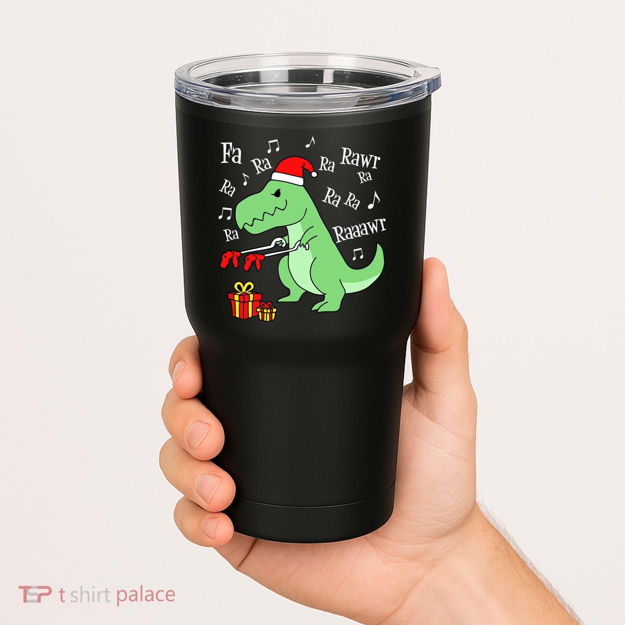 Fa Ra Ra Rawr Christmas T-Rex Presents Tumbler