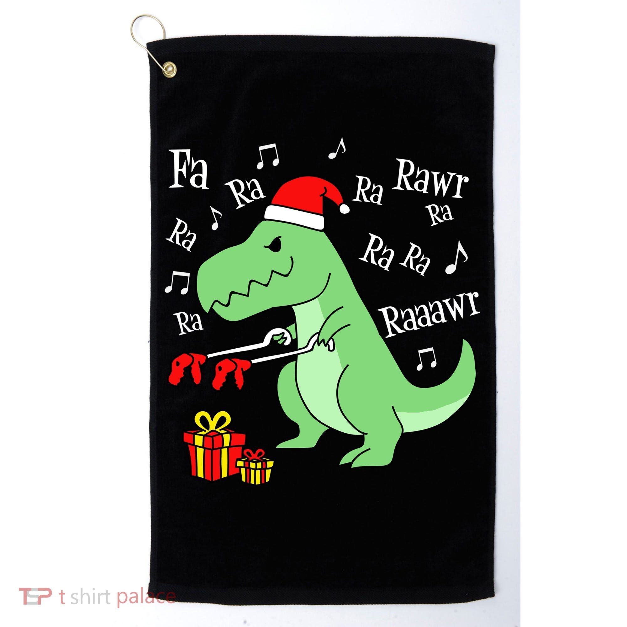 Fa Ra Ra Rawr Christmas T-Rex Presents Golf Towel