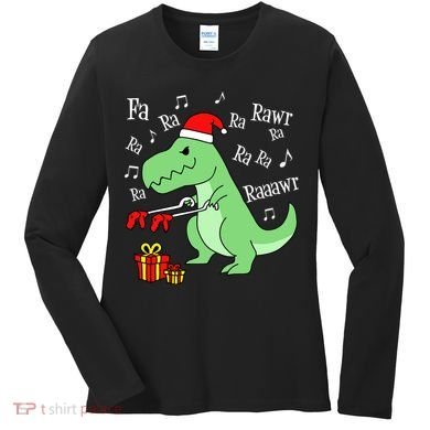 Fa Ra Ra Rawr Christmas T-Rex Presents Women's Long Sleeve Shirt