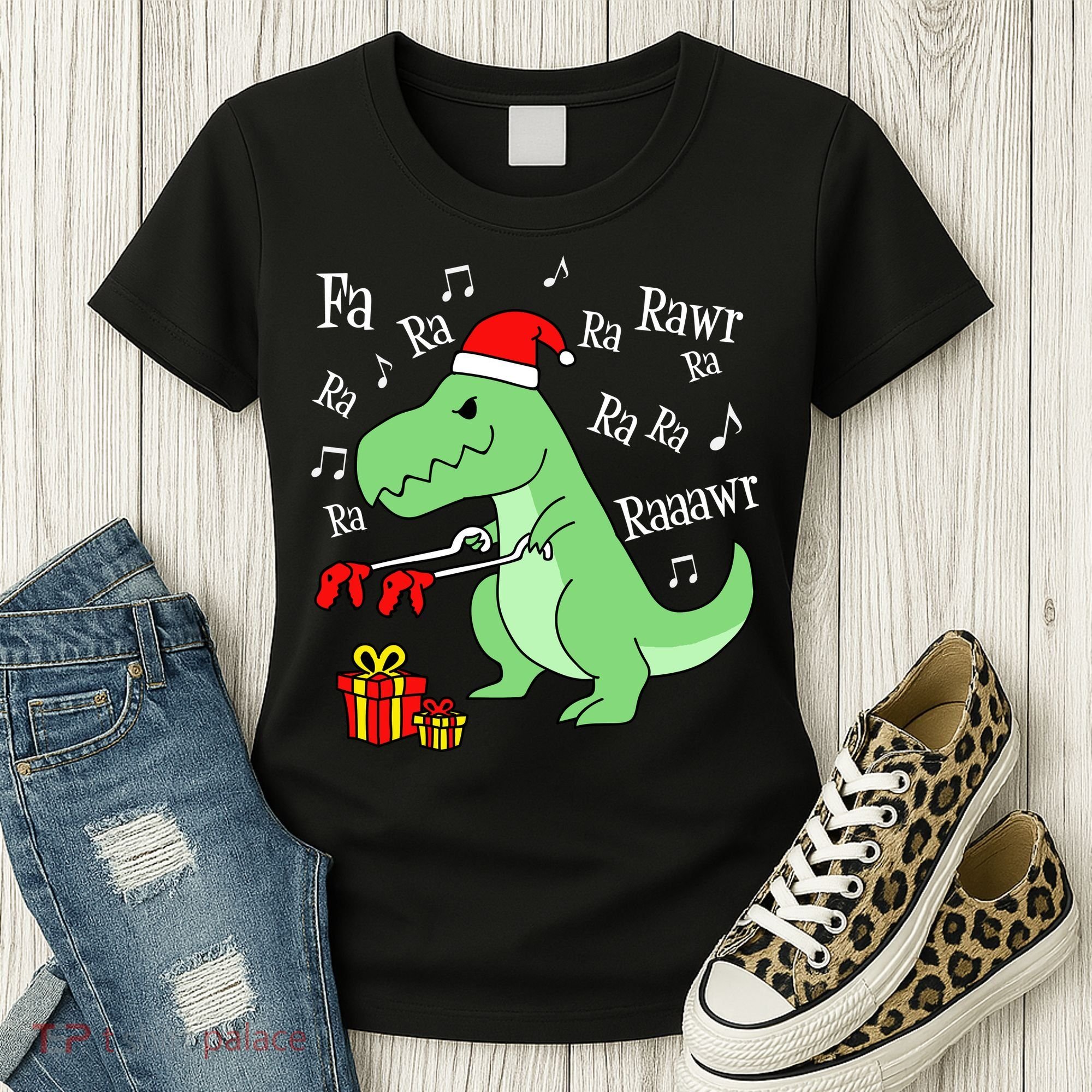 Fa Ra Ra Rawr Christmas T-Rex Presents Women's T-Shirt