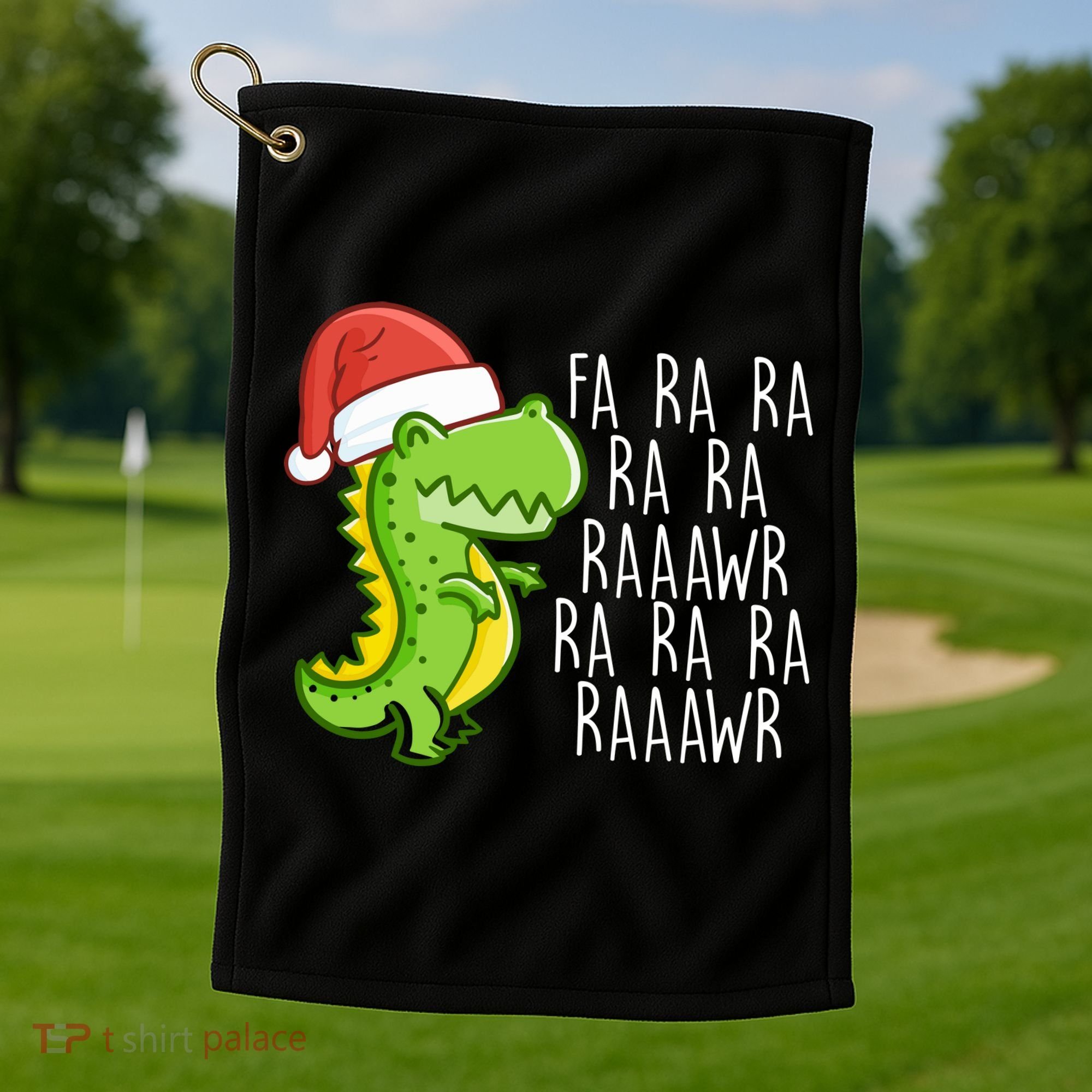 Fa Ra Ra Rawr Dinosaur Christmas Golf Towel