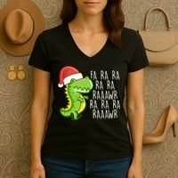 Fa Ra Ra Rawr Dinosaur Christmas Women's V-Neck T-Shirt thumb 3