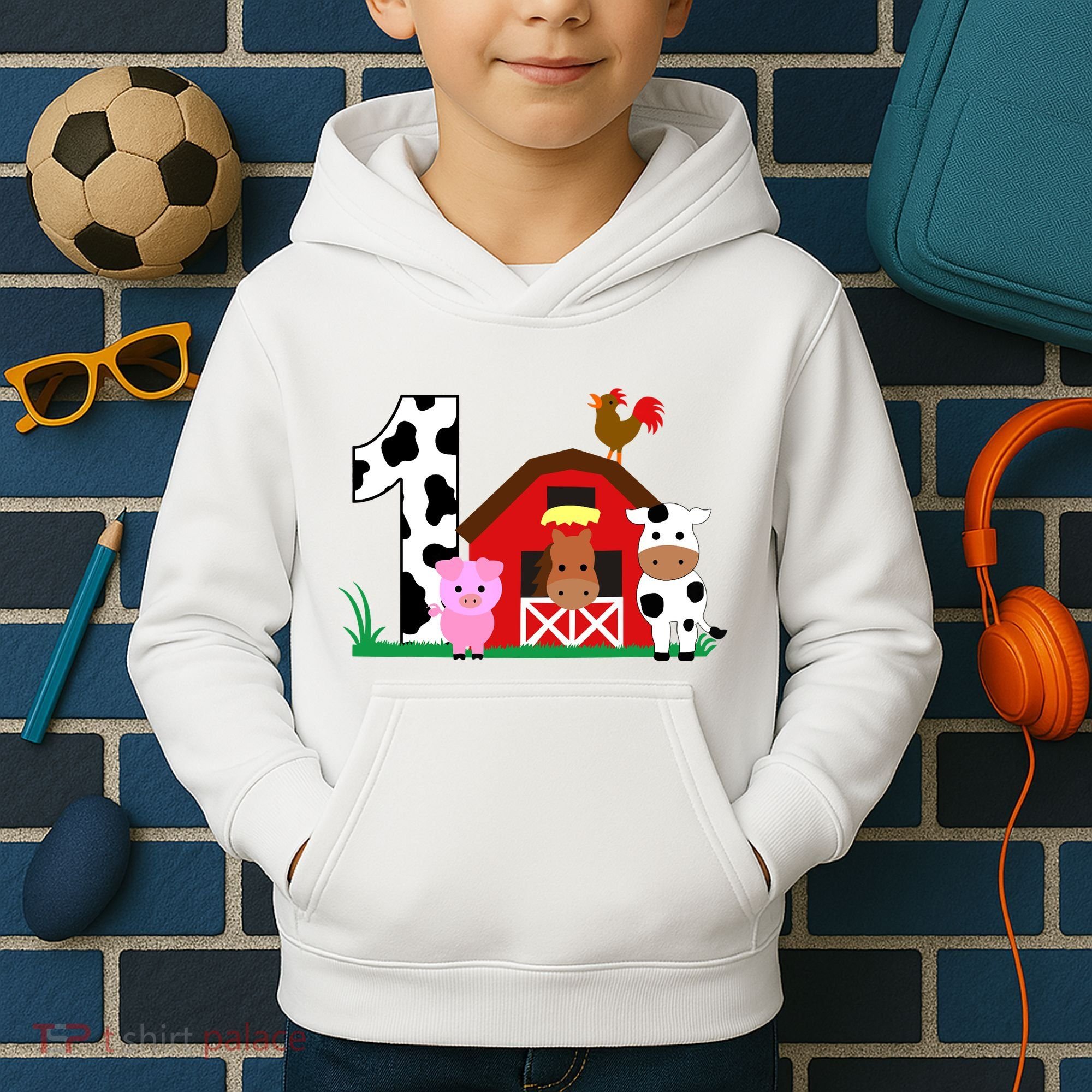 Farm Animals 1st Birthday 1 Year Old Birthday Party Kids Hoodie
