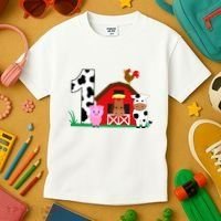Farm Animals 1st Birthday 1 Year Old Birthday Party Kids T-Shirt thumb 3