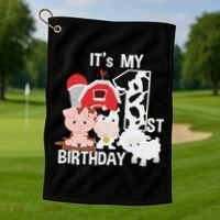 Farm Animals 1 Year Old It's My 1st Birthday Party Golf Towel thumb 1