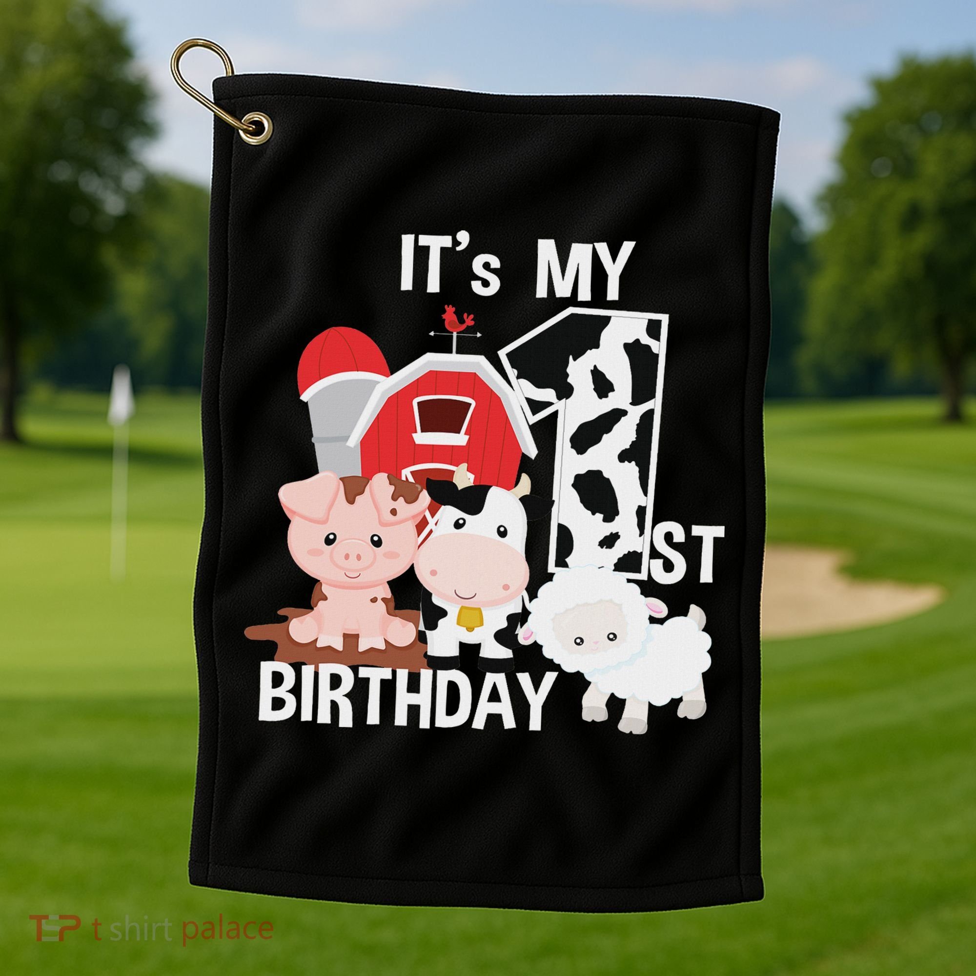 Farm Animals 1 Year Old It's My 1st Birthday Party Golf Towel