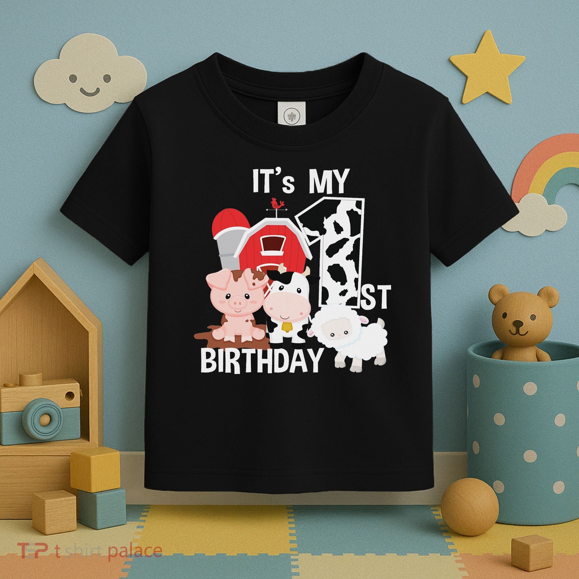 Farm Animals 1 Year Old It's My 1st Birthday Party Toddler T-Shirt