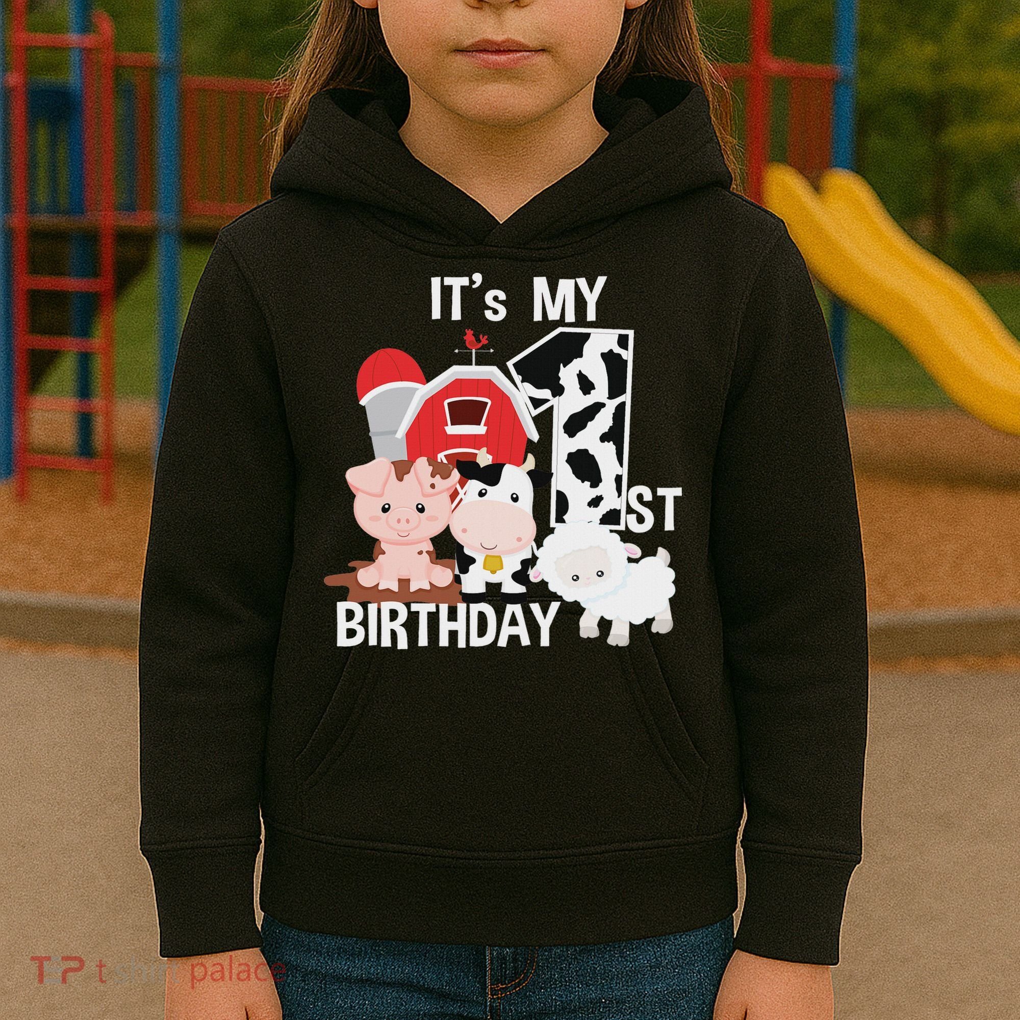 Farm Animals 1 Year Old It's My 1st Birthday Party Kids Hoodie