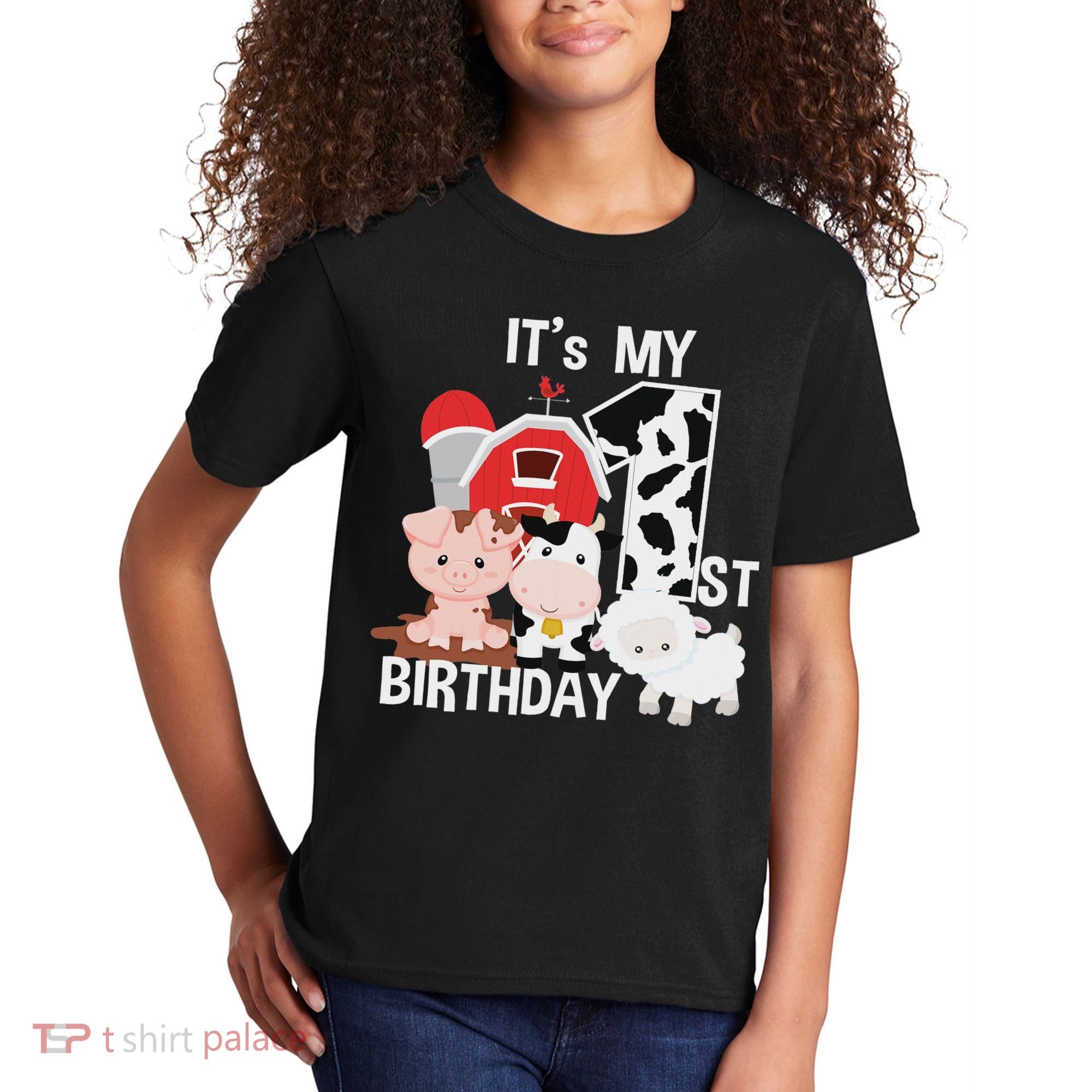 Farm Animals 1 Year Old It's My 1st Birthday Party Kids T-Shirt