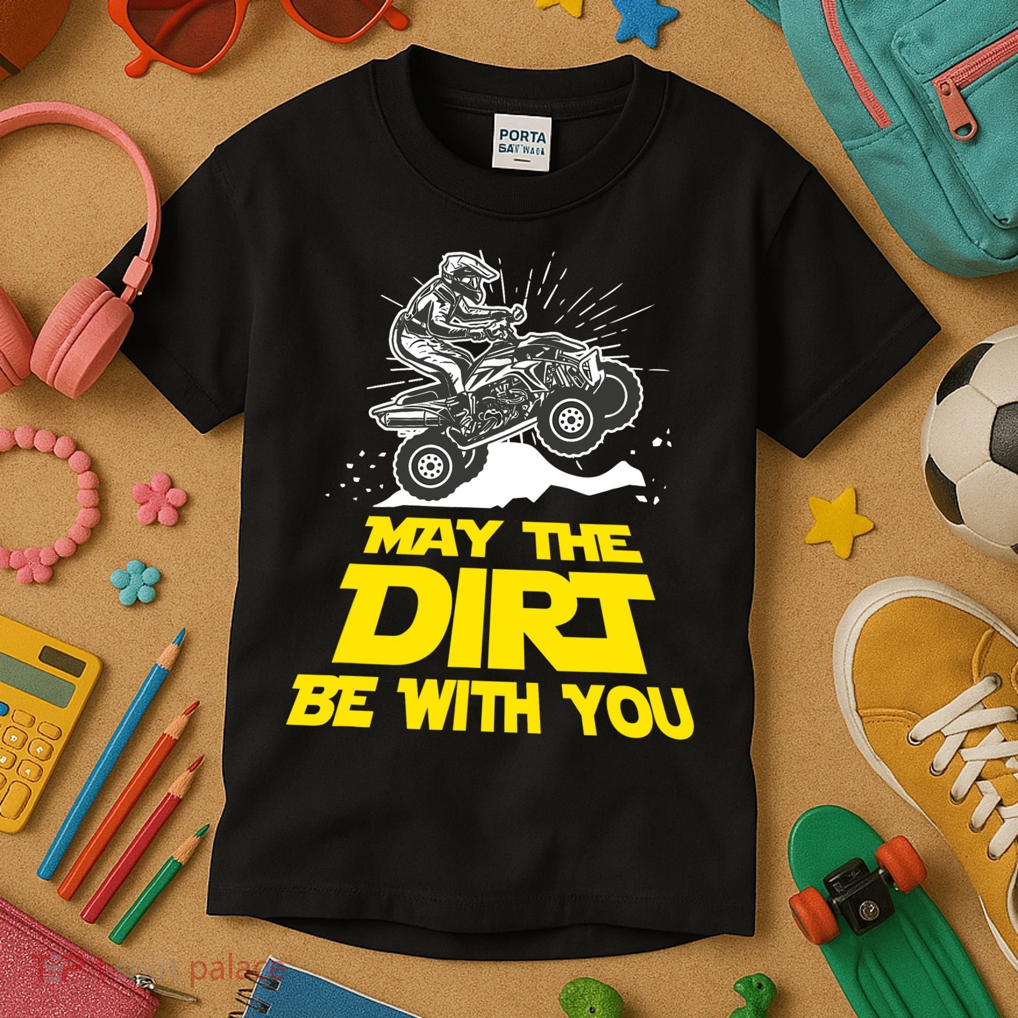 Funny ATV 4 Wheeler Quad Riding May The Dirt Be With You Kids T-Shirt