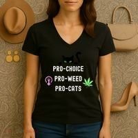 Feminism And 420 Funny Pro Choice Pro Cats Pro Weed Feminist Women's V-Neck T-Shirt thumb 3
